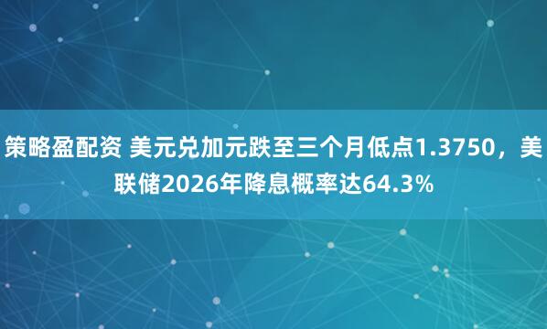 策略盈配资 美元兑加元跌至三个月低点1.3750,美联储2026年降息概率达64.3%